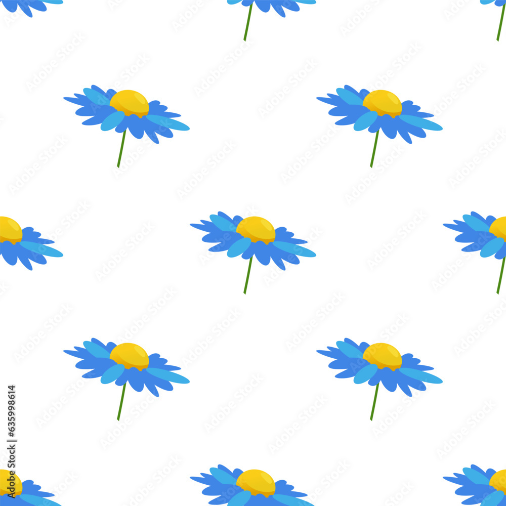 blue and yellow flower isolated on white background is in Seamless pattern - vector illustration