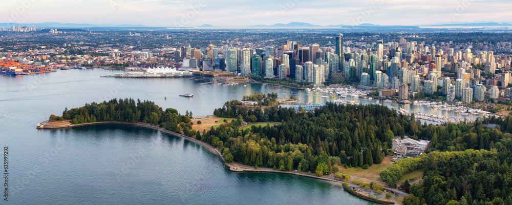 Coal Harbour, Port and Modern Downtown City. Aerial View. Vancouver, BC, Canada