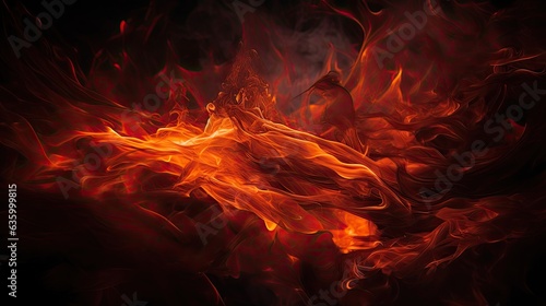 An image of a raging fiery inferno, shot against a deep black background.