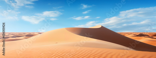 Beautiful Natural Landscape of Sand Dunes in the Derest in a sunny day behind a blue sky with clouds. Generative AI. © Mauricio