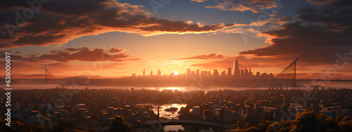 Beautiful Panoramic Cityscape sunset. Afternoon sunset landscape city skyline. Generative AI. © Mauricio