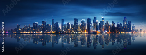 Beautiful Panoramic Cityscape at night. Night time landscape city skyline. Generative AI. © Mauricio