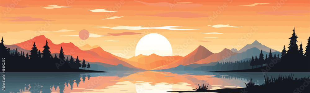 sunrise lake vector flat minimalistic isolated illustration