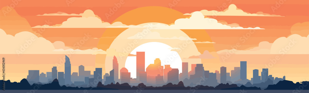 sunset city vector flat minimalistic isolated illustration