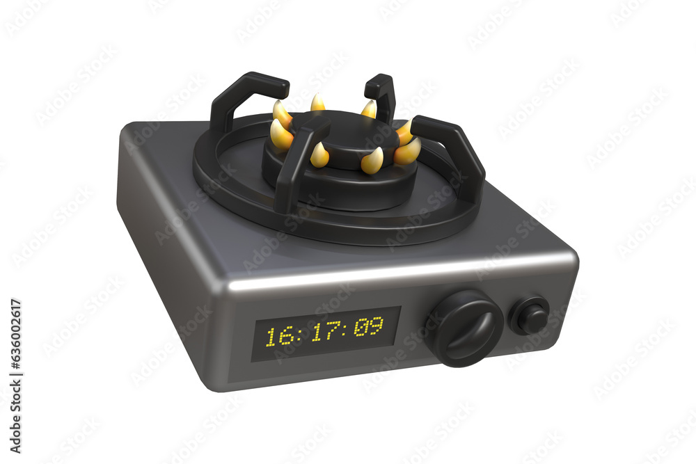 Fototapeta premium An icon of a camping gas burner. Hot cooking. 3D cartoon-style icons on a light blue background for your design.