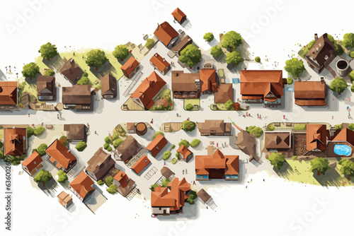top view dron shot of village vector flat isolated illustration photo