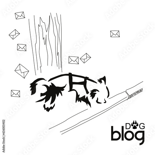 Social dog network. A dog blog made from posts posted by dogs on poles. How animals communicate in the city. Stylized gestalt image of an animal
