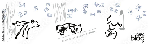 Social dog network. A dog blog made from posts posted by dogs on poles. How animals communicate in the city. Stylized gestalt image of an animal