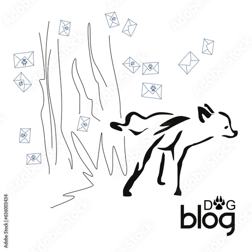 Social dog network. A dog blog made from posts posted by dogs on poles. How animals communicate in the city. Stylized gestalt image of an animal
