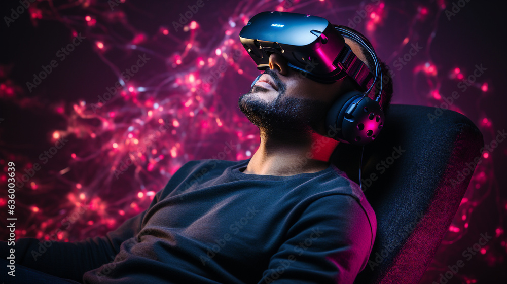 Virtual Reality Therapy: A patient using virtual reality goggles for pain management or mental health treatment, showing the therapeutic potential of VR Virtual Reality Therapy: A patient using virtual reality goggles for pain management or mental health treatment, showing the therapeutic potential of VR