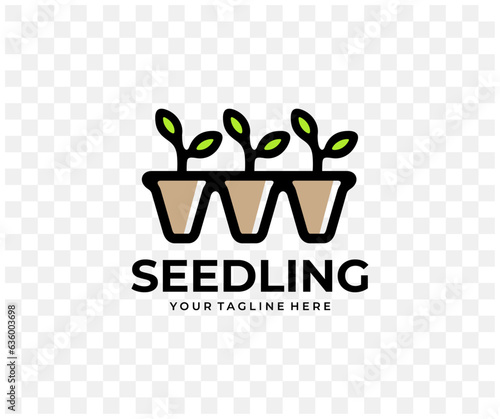 Seedling in cassette pots, plants, agriculture and gardening, colored graphic design. Cultivation of seedlings, agronomy, greenhouse, growing and planting, vector design and illustration