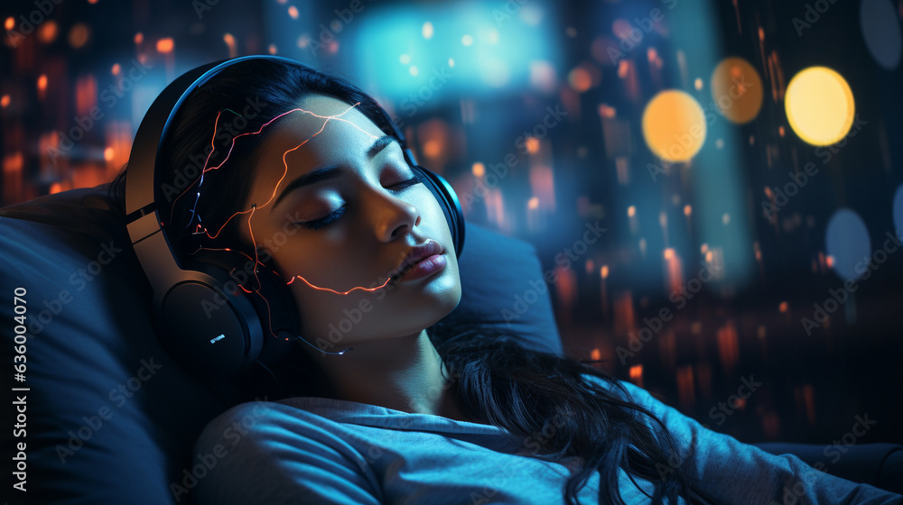 Sleep Health: A person using a sleep tracking device, representing the increasing focus on sleep health and its impact on overall well-being Sleep Health: A person using a sleep tracking device, representing the increasing focus on sleep health and its impact on overall well-being