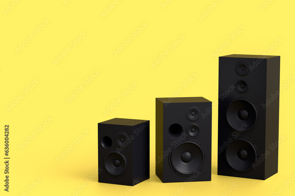Set of Hi-fi speakers with loudspeakers for sound recording studio on monochrome Set of Hi-fi speakers with loudspeakers for sound recording studio on monochrome