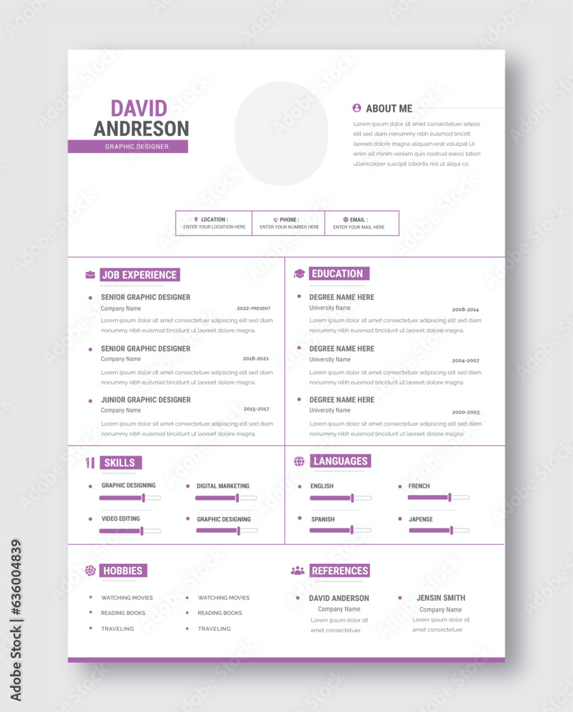 Clean and modern resume portfolio or cv template