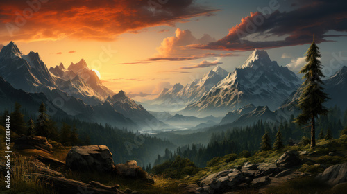 Fototapeta Naklejka Na Ścianę i Meble -  Amazing mystical fog forest landscape created with generative AI technology