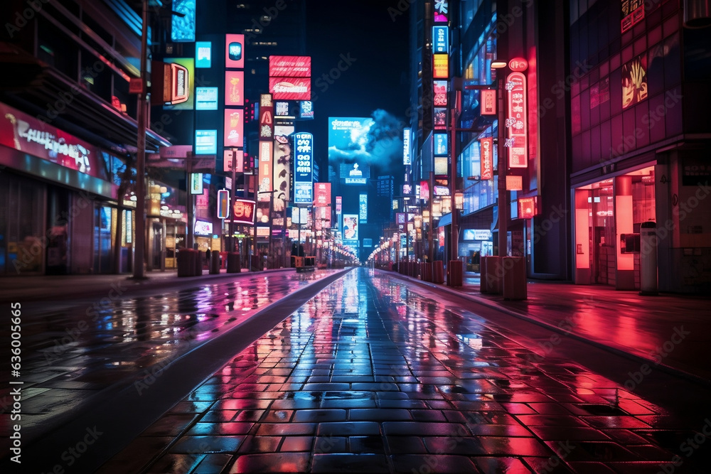 A night of the neon street at the downtown in Shinjuku Tokyo wide shot