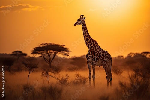 Majestic giraffe in an African savannah.  generative IA