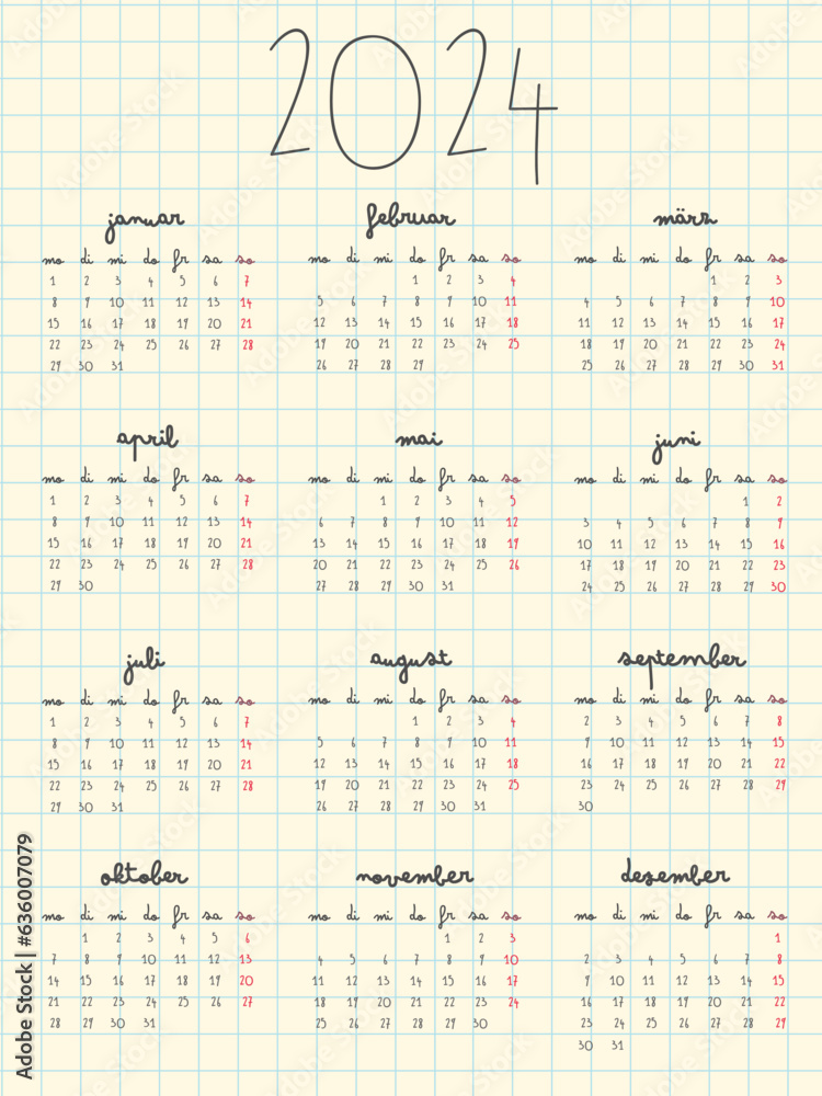 2023 calendar vector design template, simple and clean design. Calendar in German. The week starts on Monday.