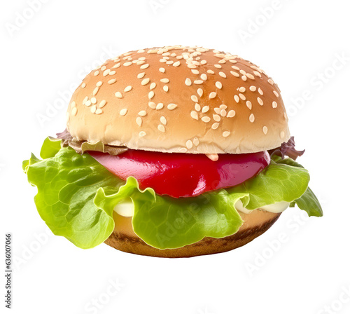 Hamburger on transparent background with png file. Cut out background.