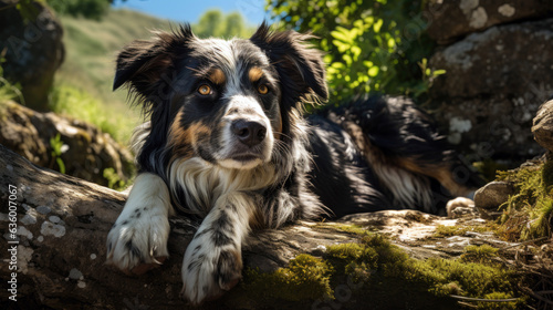 A shepherd dog resting after his work