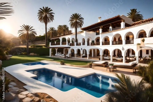 Andalucian house two stories, white and glass façades - AI Generative © Being Imaginative