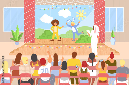 Children performing on theater stage vector illustration