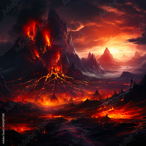 beautiful hot background of a volcano generated by AI photo