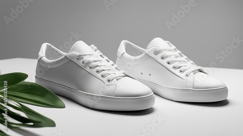 Sporty white shoes made of biodegradable, environmentally friendly materials with plants