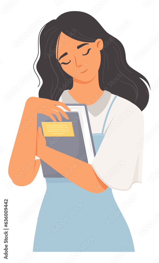 Young woman character having addiction from book Young woman character having addiction from book