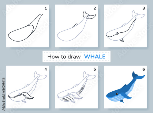 Konstfotografi Drawing lesson for kids. How to draw whale.
