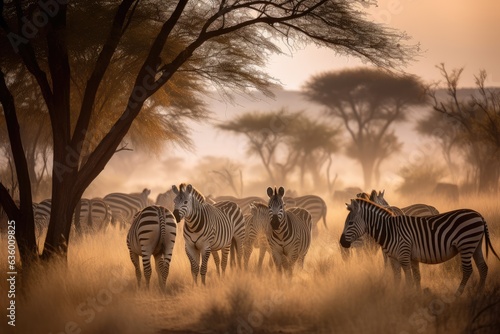 African savannah  majestic zebra and wildlife.       generative IA