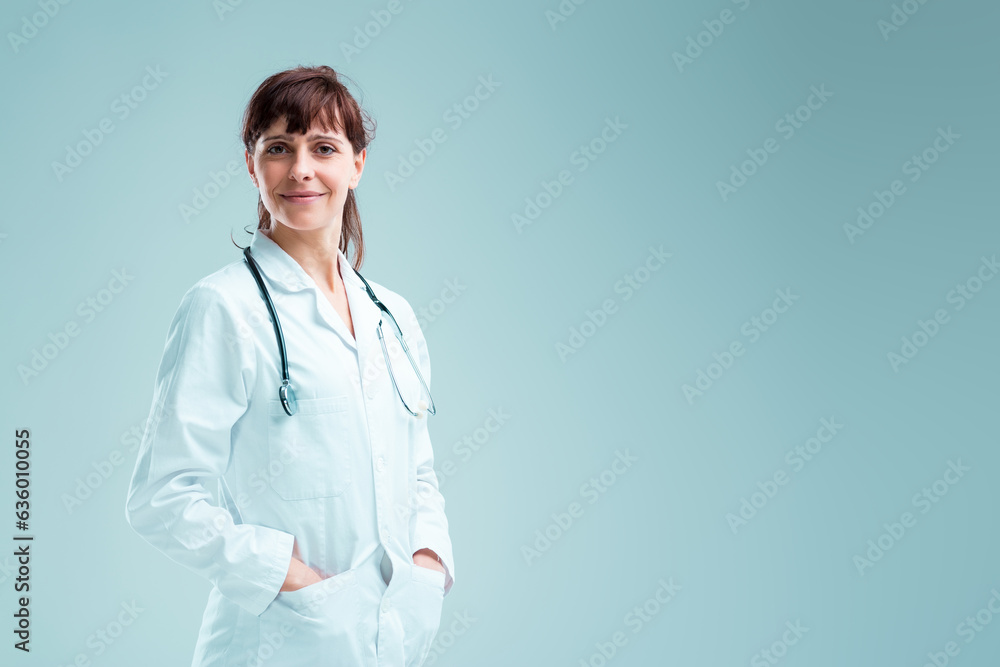 Poised medic, attentive, knowledgeable, supportive smile Poised medic, attentive, knowledgeable, supportive smile