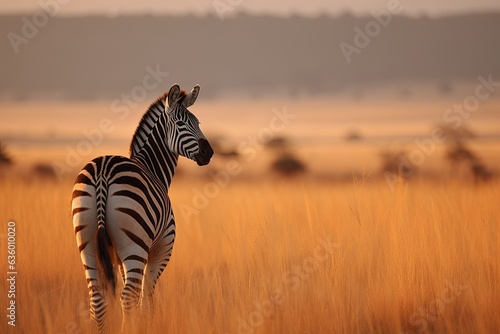 Lone zebra on the savannah  surrounded by wildlife.  generative IA