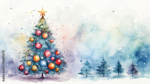 christmas background with christmas tree watercolor
