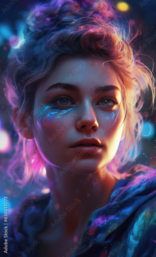 Obraz premium Fantasy girl portrait in neon light