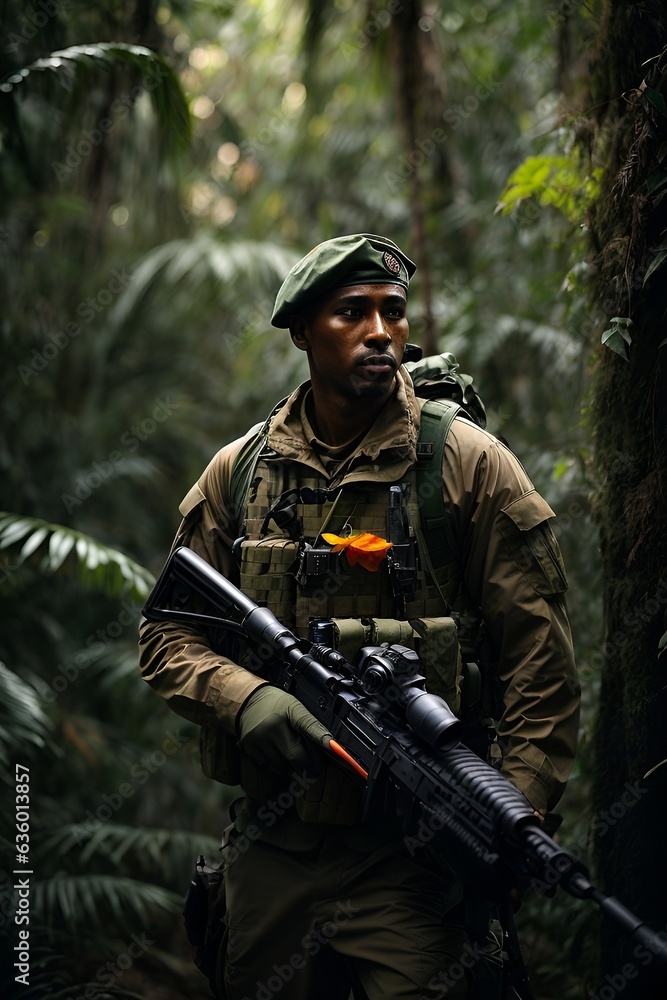 A man holding a rifle in a forest