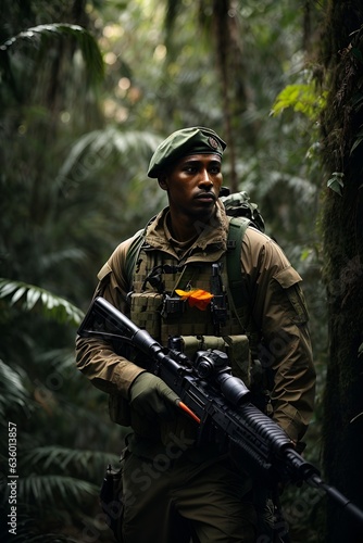 A man holding a rifle in a forest © Usman
