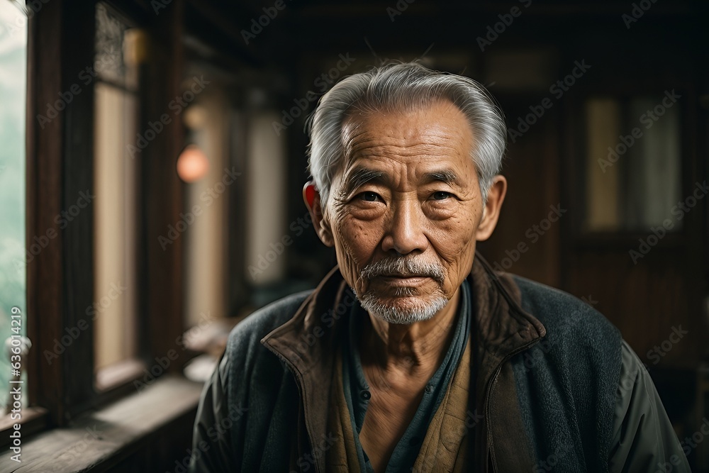 An elderly man contemplating life through a window An elderly man contemplating life through a window