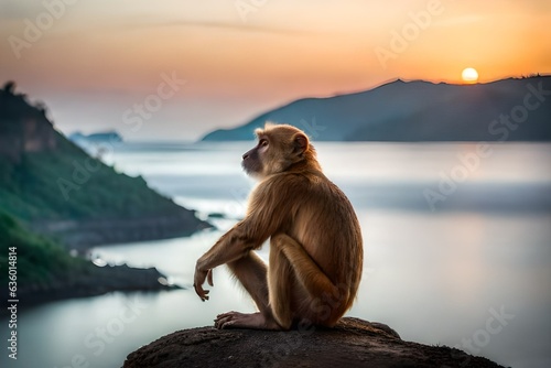 Monkey at beach generated AI © PhotoFusionist 