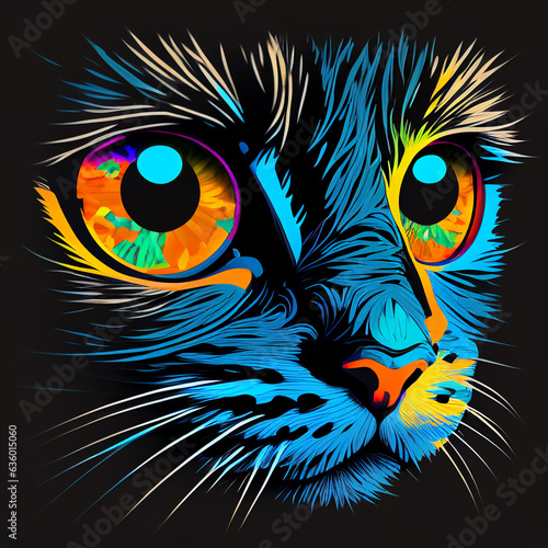Kitten with big eyes in a multicolored color palette. AI Generated