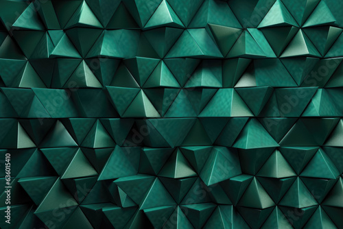 Abstract triangular dark green mosaic tile wallpaper texture with geometric fluted triangles background banner Generative Ai, Ai.