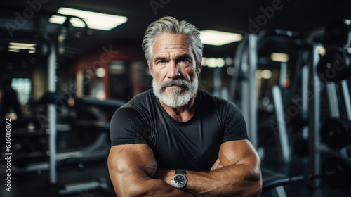 Concentrated mature man looking at camera at gym