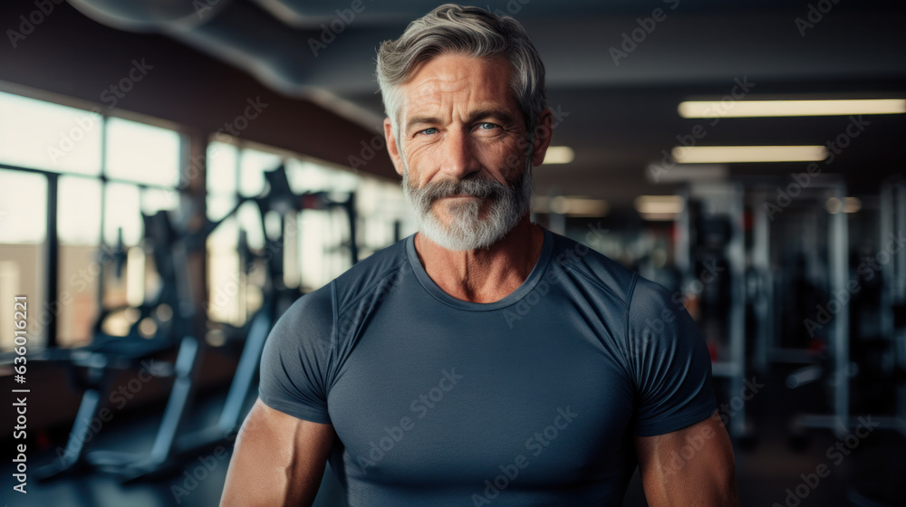 Obraz premium Concentrated mature man looking at camera at gym