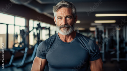 Concentrated mature man looking at camera at gym