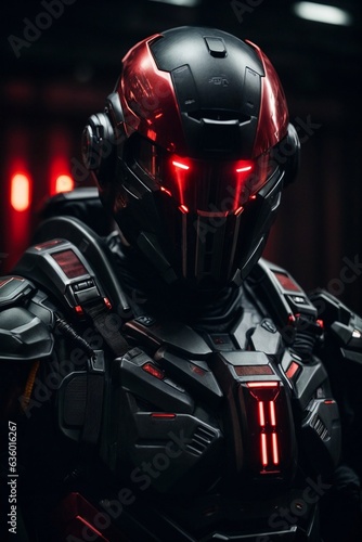 A man in a futuristic suit with glowing red eyes © Usman