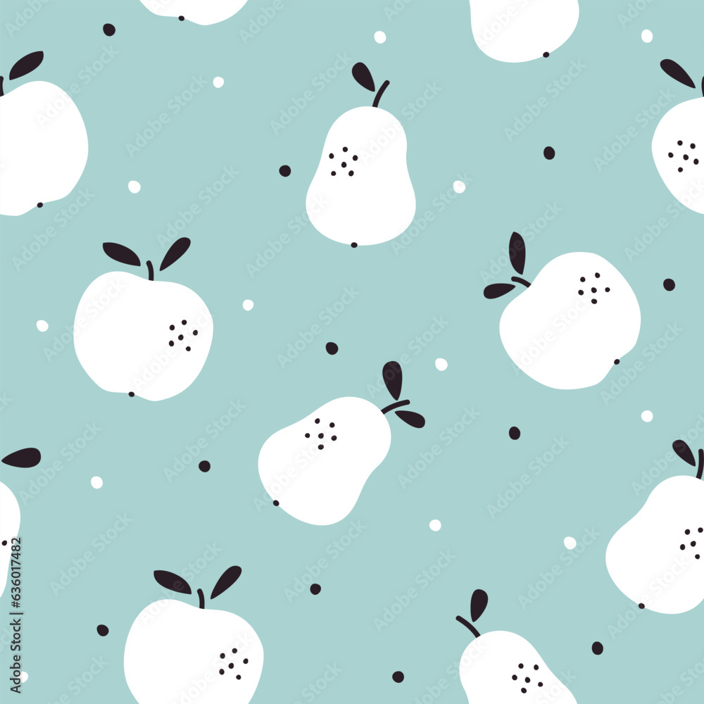 Seamless pattern with apple and pear. Fruits background. Vector illustration. It can be used for wallpapers, wrapping, cards, patterns for clothes and other. Seamless pattern with apple and pear. Fruits background. Vector illustration. It can be used for wallpapers, wrapping, cards, patterns for clothes and other.