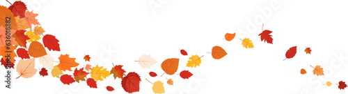 Wave foliage ornament. Autumn leaf border.Wave of falling leaves.Leaf fall.Autumn flying leaves.Watercolor leaves in the wind.Autumn leaves seamless border.