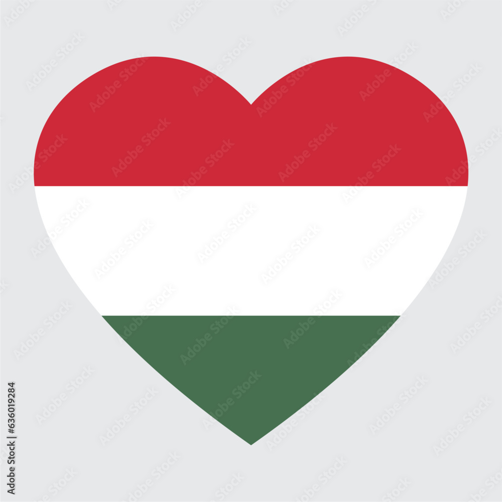 Heart icon symbol with flag of Hungary illustration vector.Hungary heart shape flag. Heart icon symbol with flag of Hungary illustration vector.Hungary heart shape flag.