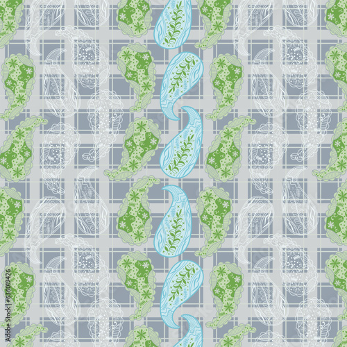 Paisley design with checkers vector repeat pattern