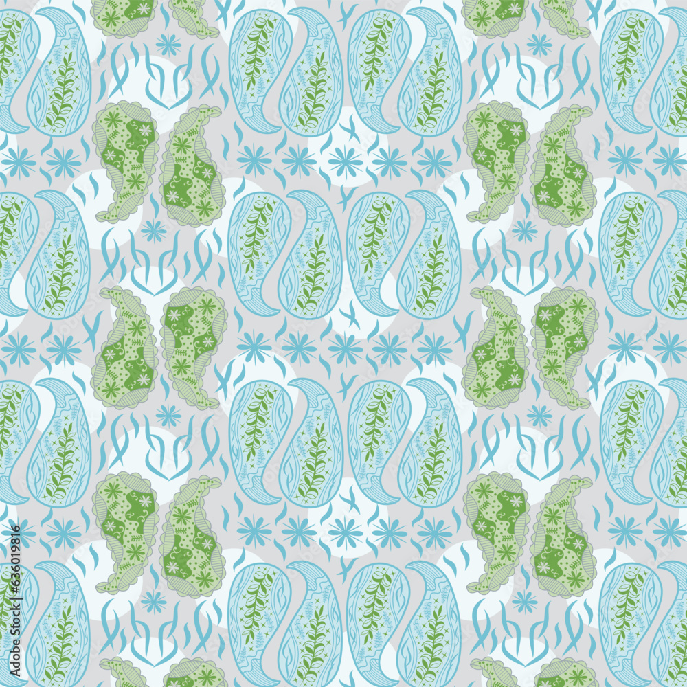 Naklejka premium Paisley design with checkers vector repeat pattern
